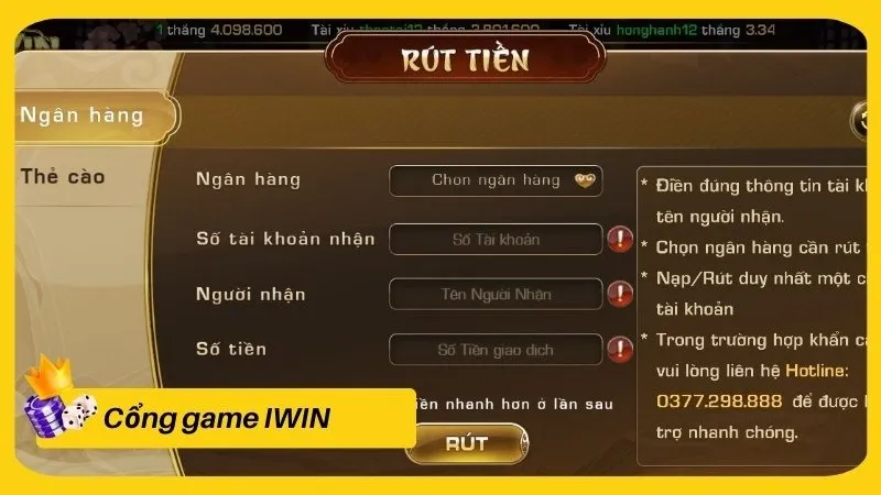 Hướng dẫn rút tiền tại iWin