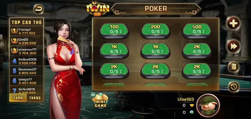 Nhà cái iWin thiết kế game bài poker bắt mắt